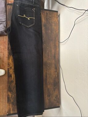 LRG Men's Black Straight Jeans with Gold Pocket Stitching